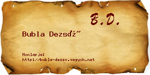 Bubla Dezső névjegykártya